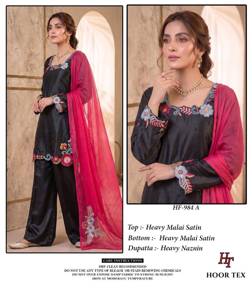 Hoor Tex 984 A To D Malai Satin Embroidery Salwar Kameez 